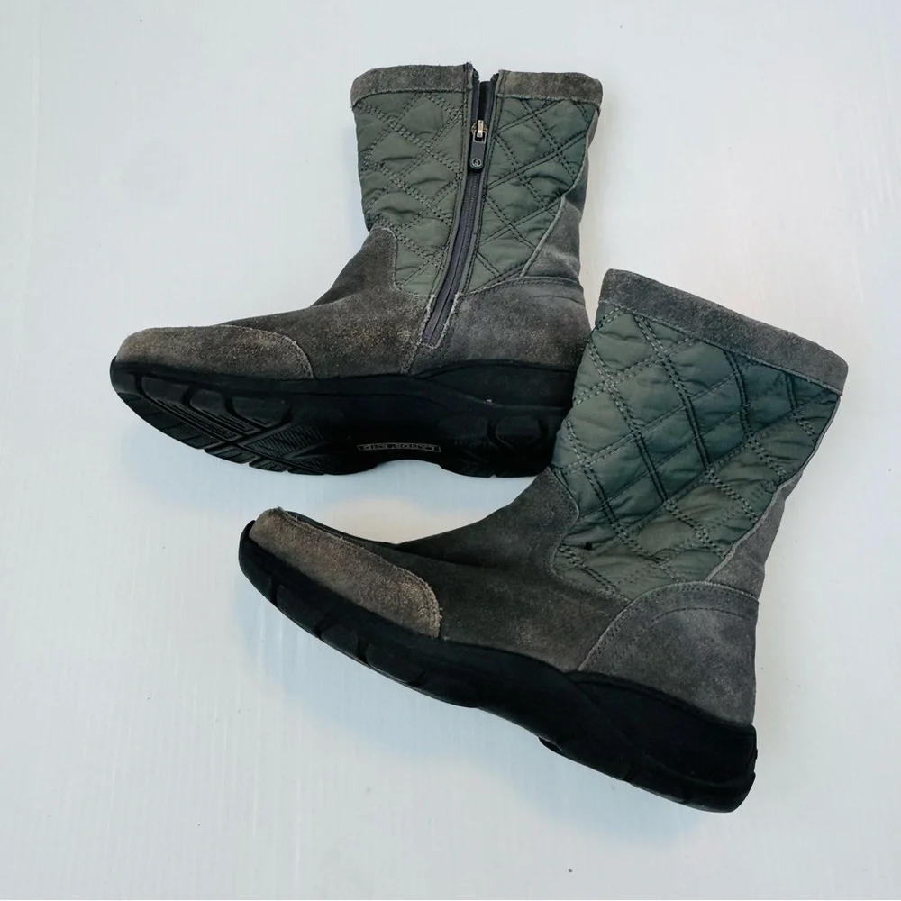 Lands End Boots green quilted and grey suede size 8.5 US